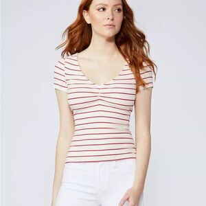 PAIGE Red and White Striped Short Sleeve Top